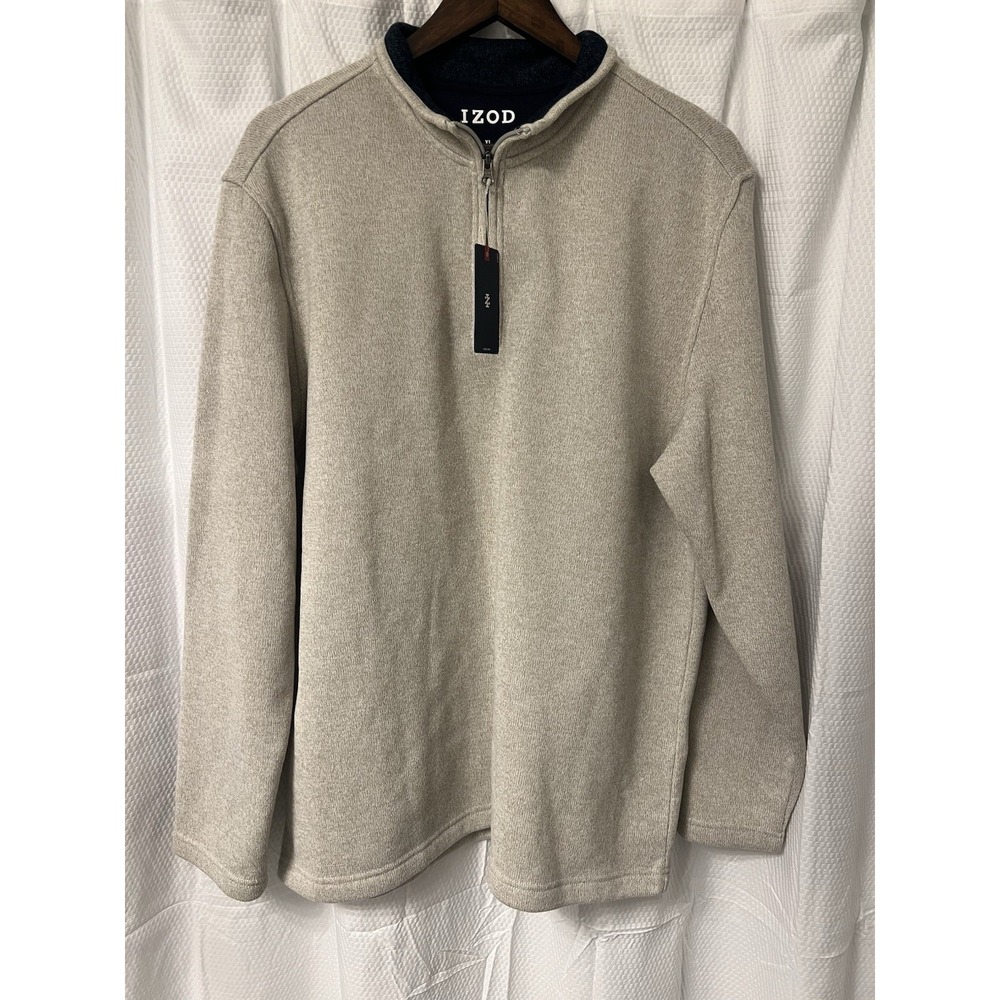 NWT Men's IZOD 1/4 Zip Pullover Jacket Chest Pocket Beige XL‎ Rock Heather
